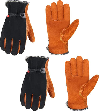 HLDD HANDLANDY 2 Pairs Leather Work Gloves for Men & Women, Reinforced Durable Palm for Welding, Farm, Gardening, Driving