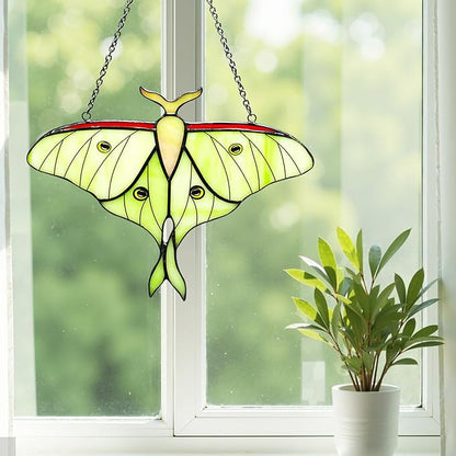 Luna Moth Stained Glass Window Hanging,Handcrafted Real Stained Glass Butterfly Window Suncatchers for Home Indoor Decor, Christmas Mother's Day Birthday Gifts for Women, Mom, Grandma