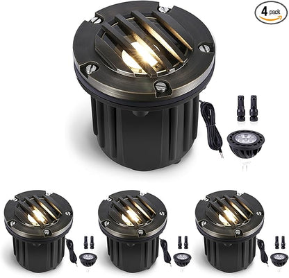 Gardenreet LED Well Lights Outdoor - Brass All Weather Outdoor Inground Lighting, LED 12V Electric Low Voltage Fixture, Antique Bronze for Backyard Tree Pathway with 4000K Neutral White MR16 Bulb