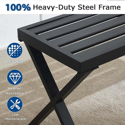 Metal Garden Bench for Outdoors, Set of 2, Black Outdoor Benches Slats for Patio, Patio Backless Bench with Cross Leg,Dining Bench for Porch, Lawn, Balcony, Backyard and Park