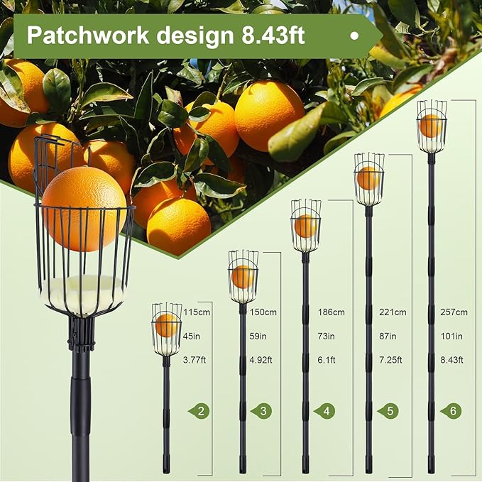 Fruit Picker Pole with Basket - 8.43FT(257CM) Adjustable Tree Gardening Supplies with Stainless Steel Handle Apple Picker Fruit Grabber Reach Tool for Mango Pear Orange Avocados Fruit Picking, Black