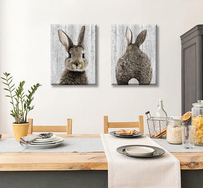 BLINFEIRU Bunny Decor Nursery Wall Art Prints, Brown Lovely Rabbit Pictures for Baby Kids Room Wall Decoration, Cute Easter Animal Canvas Artwork, Framed Ready to Hang 12"x16"x2