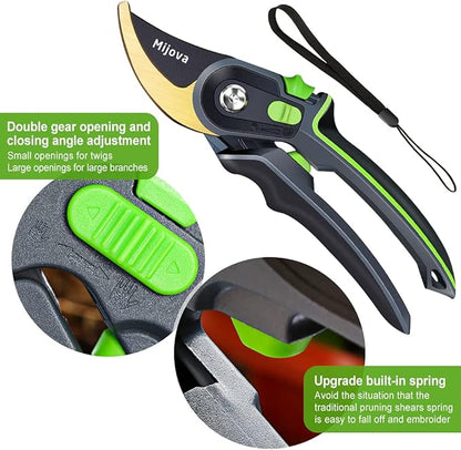 Garden Pruners, Heavy Duty Garden Clippers, Pruning Shears with Adjustable Thumb Lock, Hand Gardening Tools Pruners, High Carbon Steel Sharp Gardening Scissors (green)