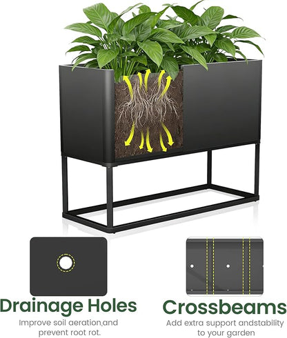 Modern Raised Metal Planter Box with Stand,38"L x 15"W x 30.5"H Outdoor Rectangular Planter,Durable All-Weather Use Elevated Planter for Commercial Patio, Balcony & Porch | Rounded Corner Design