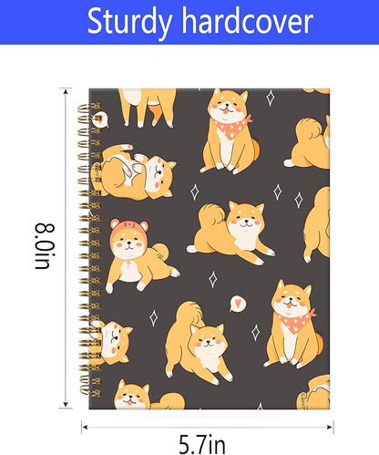 Spiral Journal Notebook,A5 Hardcover Lined Journals for Women Girl 6 x 8.3 in,120 Pages Thick Paper,Cute College Ruled Writing Notebook for Gifts Office Work School(Kawaii Shiba Dog)