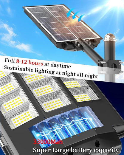 Ofuray Of-8600W Solar Street Lights Outdoor, 600000LM Solar Security Flood Lights Parking Lot Lights Dusk to Dawn, 6500k Waterproof Led with Remote Control Motion for Street,Court,Barn