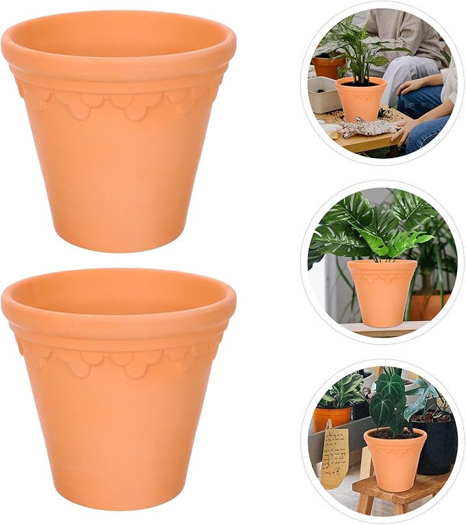 TIDTALEO 2pcs Terracotta Flower Pots with Drainage Rustic Garden Planters for Indoor Outdoor Plants Lightweight Clay Planting Pots for Succulents Seedlings and Home Decor