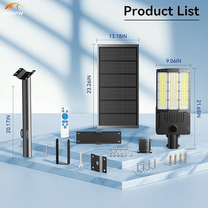 Deepn 10000W Solar Street Lights Outdoor Commercial Parking Lot Lights Aluminum LED Security Flood Light with Motion Sensor & Dusk to Dawn, Solar Outdoor Lights Waterproof for Yard, SZ3000, 2 Pack