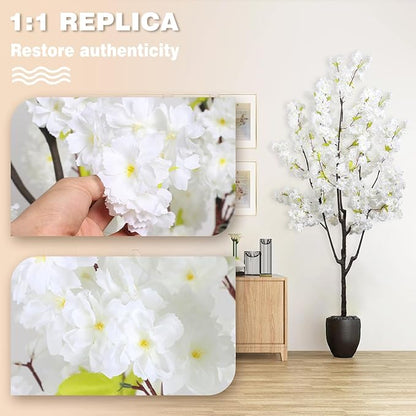 Indoor Cherry Blossoms Tree White Artificial Cherry Blossom Tree 6FT Faux Bedroom Trees for Home Christmas New Year Decor
