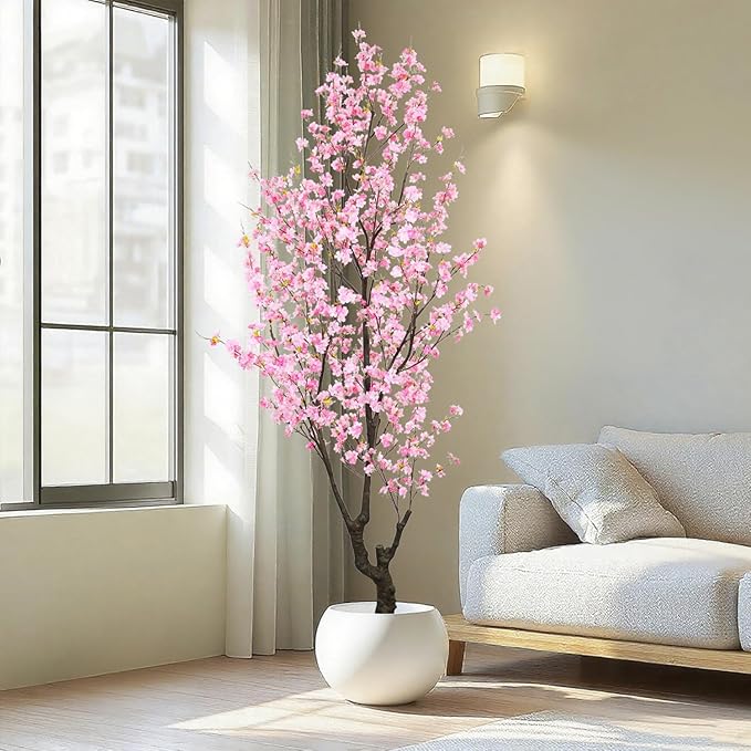 Faux Cherry Blossom Tree 8FT Aritifical Pink Flower Tree Indoor,Fake Cherry Blossom Tree for Home Decor Gift
