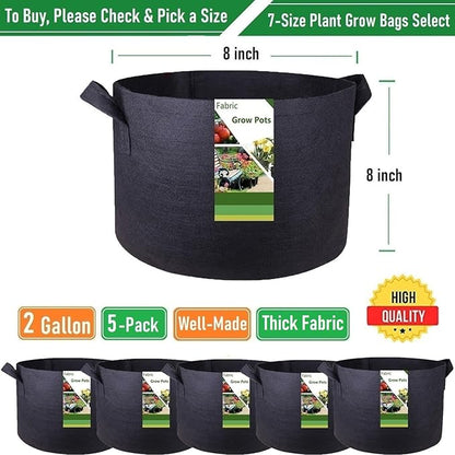 5-Pack 2 Gallon Thickened Plant Grow Bags (8x8 inch) Nursery Bags Fabric Plant Pots for Flower Pots,Herbs Veggies Planter Bag,Garden Pot,Barrel Planter,Garden Bag,Plant Container with Gardening Gloves
