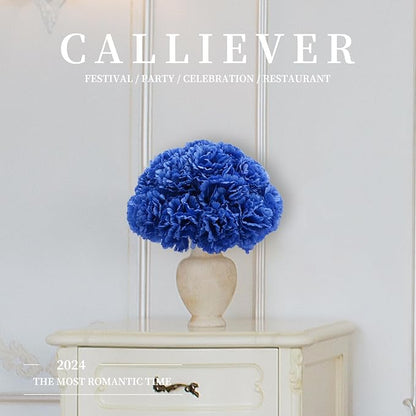 Silk Carnation Flower, 50 Artificial Flowers, Used for Wedding Decoration DIY Handmade Flowers, Carnation Flower Diameter 3.5 Inches and 6 Inches Stem (Blue)
