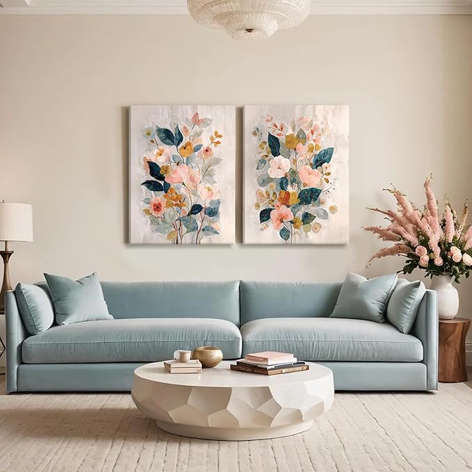RUMSICH 2 Pcs Watercolor Floral Canvas Wall Art Colorful Wildflowers Print Posters Bohemian Botanical Wall Decor Modern Minimalist Flower Paintings Artwork Pictures Living Room Bedroom 16x24 Inch