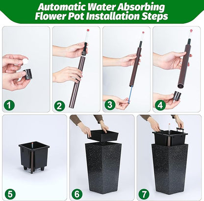 22.5'' Tall Planters for Outdoor & Indoor, Self Watering Plant Pots Set of 2 with Water Level Monitor & Drainage, Automatic Watering for Patio Garden, Black