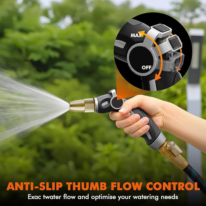 RESTMO High Pressure Hose Nozzle Sprayer, Heavy Duty Brass Head, Metal Water Hose Nozzle for Car Washing, Garden Cleaning, Lawn and Plant Watering, 4 Spray Patterns, Silver