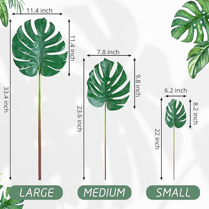 Artificial Monstera Leaves with Long Stem,Fake Tropical Palm Leaves for Hawaiian Luau Jungle Party Home Wedding Decor (6pcs Medium)