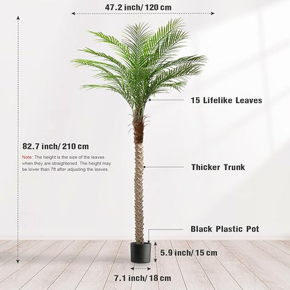 Artificial Phoenix Palm Tree 7ft Tall Outdoor Indoor Decor Fake Plants with 15 Adjustable Leaves, Large Faux Sago Palm Tree for Home Office Living Room Yard Outside Patio Poolside (2, 7ft)