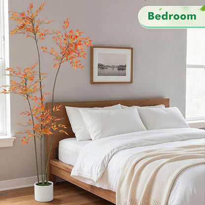Giegxin 6ft Faux Bamboo Tree Indoor Artificial Nandina Tree Realistic Large Fake Plants Potted Planter Tall Foliage Floor Plant for Home Office Corner Room Decor Greenery Housewarming Gift (Red)