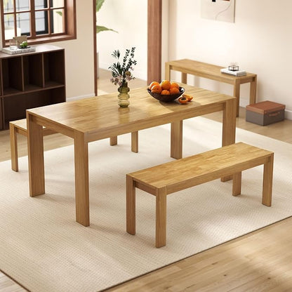LukeAlon Solid Wood Dining Bench, 47.25" Farmhouse Natural Entryway Bench, Rustic Long Bench for Hallway Kitchen Dining Room Bedroom Living Room