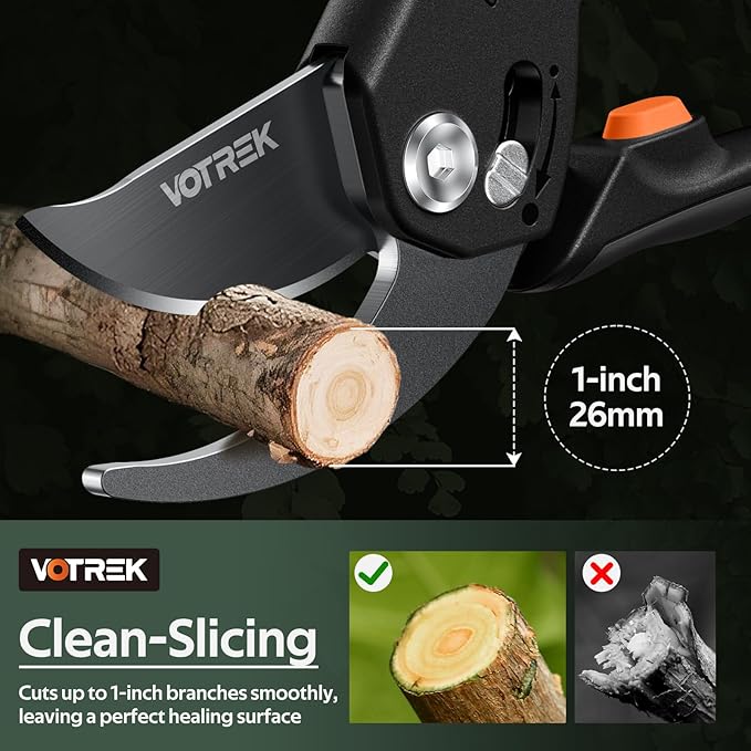 Pruning Shears for Gardening, [Patented Stepless Handle Opening] - Plant Scissors with Ultra-Sharp SK5 Steel for Weak Hand, Universal Fit for All Hand Sizes, Effortlessly Cuts 1-Inch Branches