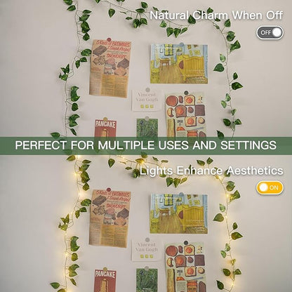 suddus Vine with Fairy Lights Battery Operated, 13.1ft 40 LED Pothos String Lights with Remote, Leaf Lights for Bedroom, Room, Wall, Garden, Party, Wedding Dorm Decor(Warm White)