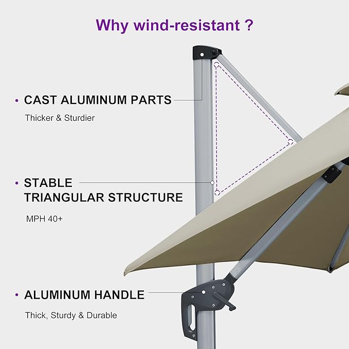 PURPLE LEAF 10ft Cantilever Outdoor Patio Umbrella Large Heavy Duty 360° Rotation Double Top Offset Rectangular Umbrellas for Backyard Deck Pool, Spectrum Sand