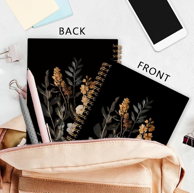 nvucamd Vintage Wildflower Botanical Plant Spiral Notebook, fall Journal Notebook, Rustic Floral Journaling Notebooks for Women, Dark Cottagecore Flower Gifts Office Supplies, 5.5x8.3Inch