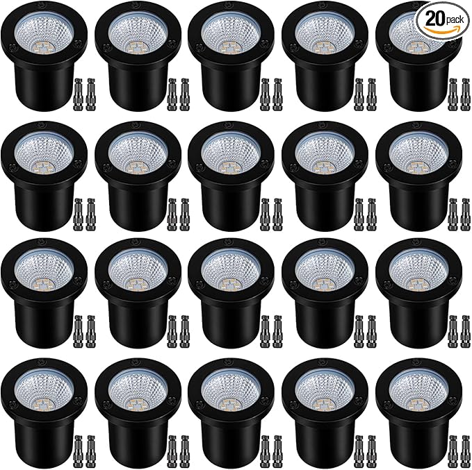 Low Voltage Landscape Lights Well Lights Landscape LED in Ground Light IP67 Waterproof Outdoor Landscape Lighting with Connectors for Pathway Garden Yard Fence Deck (Cool White 5000K)