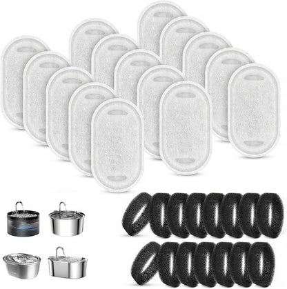 15+15 Pack Cat Water Fountain Filters, Pet Water Fountain Filters Replacement for Dog/Cat Stainless Steel Fountain 108oz/3.2L& 67oz/2L, 10 Months Set to Keep Drinking Fresh