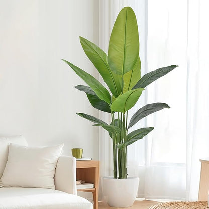 Artificial Bird of Paradise Plant 6Ft, Floor Silk Banana Leaf Plant with 13 Leaves, Faux Palm Tree with Plastic Pot for Indoor House Home Office Garden Modern Decoration
