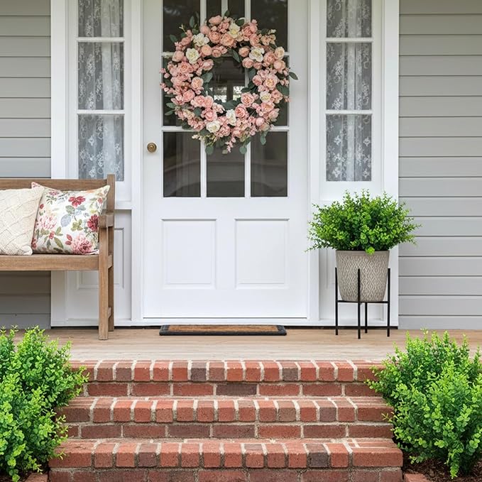 Grevosea 24 Bundles Artificial Greenery Plants, Outdoor UV Resistant Fake Plants Stems Faux Shrubs Boxwood Plant Faux Plastic Greenery for Farmhouse Garden Wedding Indoor Outdoor Decoration