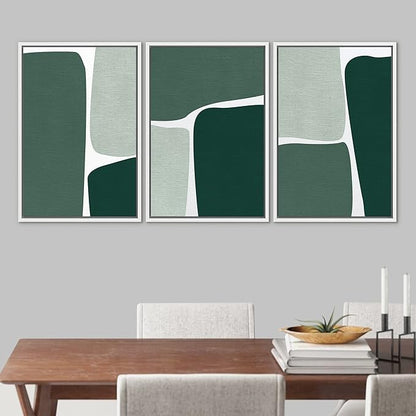 Ashbrook Framed Wall Art Print Set Geometric Green Color Block Collage Abstract Shapes Illustrations Modern Art Boho Scenic Colorful for Living Room, Bedroom, Office - 16"x24"x3 White