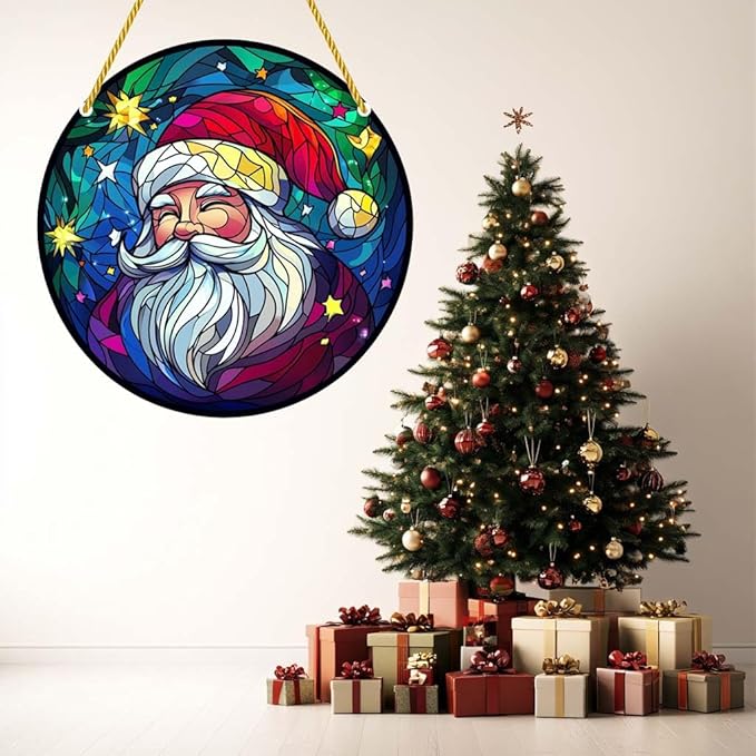 Acrylic Window Hanging Santa Christmas Funny Stained Panel Window Decoration for Outdoor Indoor Garden Yard Home Winter Decor 8 Inch