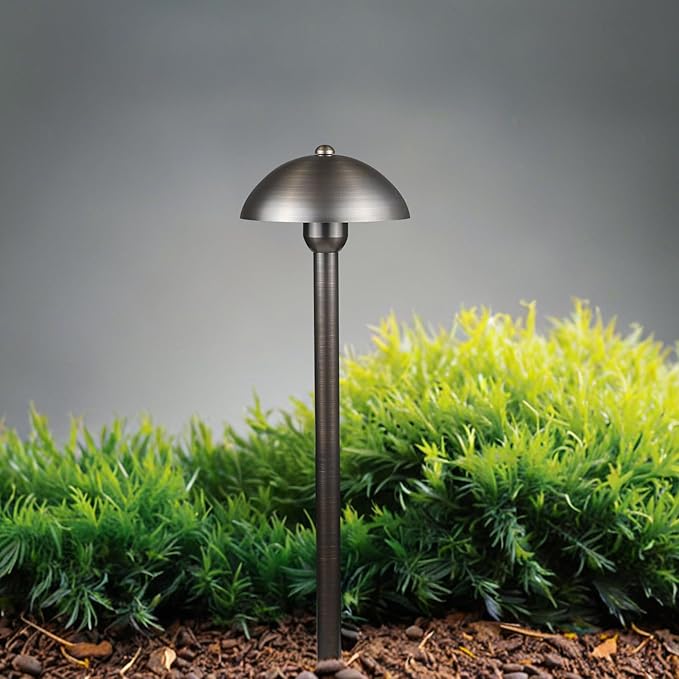DOSHINE® Solid Brass Low Voltage Landscape Lighting Pathway Lights (6.5" Shade, 22" Tall) with Replaceable 3W G4 LED Bulb 3000K AC/DC 12V and Ground Stake for Outdoor Walkway Driveway (MUS, 6-Pack)
