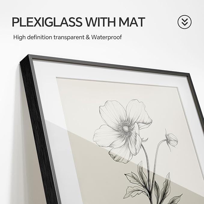 Framed Black and White Botanical Wall Art for Bathroom, Farmhouse Floral Plant Artwork for Bathroom Walls, 4 Piece Minimalist Vintage Picture Prints for Bedroom Kitchen Living Room Wall Decor, 8x10 In
