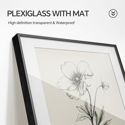 Framed Black and White Botanical Wall Art for Room Decor, 4 Piece Vintage Minimalist Floral Bathroom Painting Print, Farmhouse Rustic Artwork for Bedroom Living Room Fireplace Hallway Walls, 11x14 In