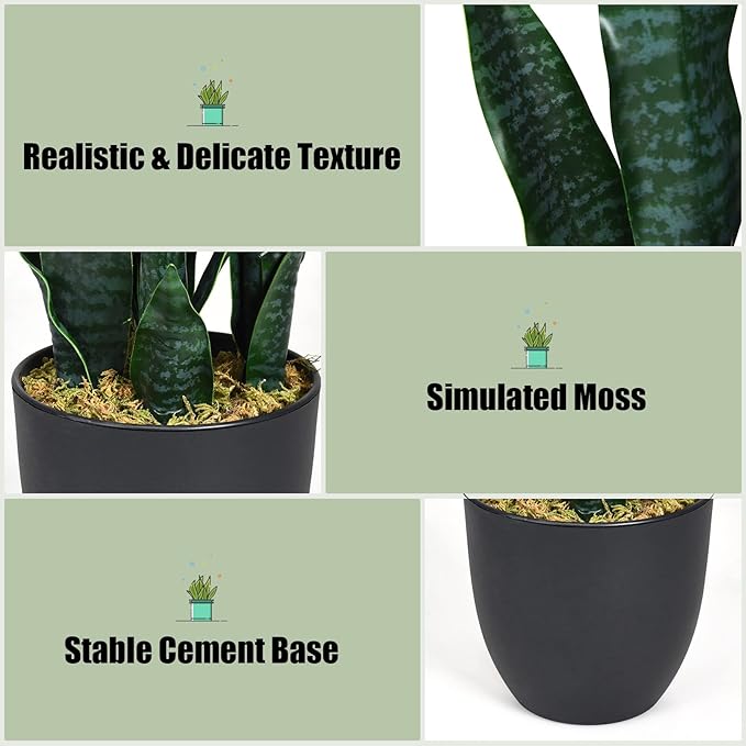 Goplus Fake Snake Plant, 36" Tall Artificial Potted Floor Plant, Large Faux Sansevieria Plant with 6'' Pot and 20pcs Leaves for Living Room House Modern Office Indoor Decor