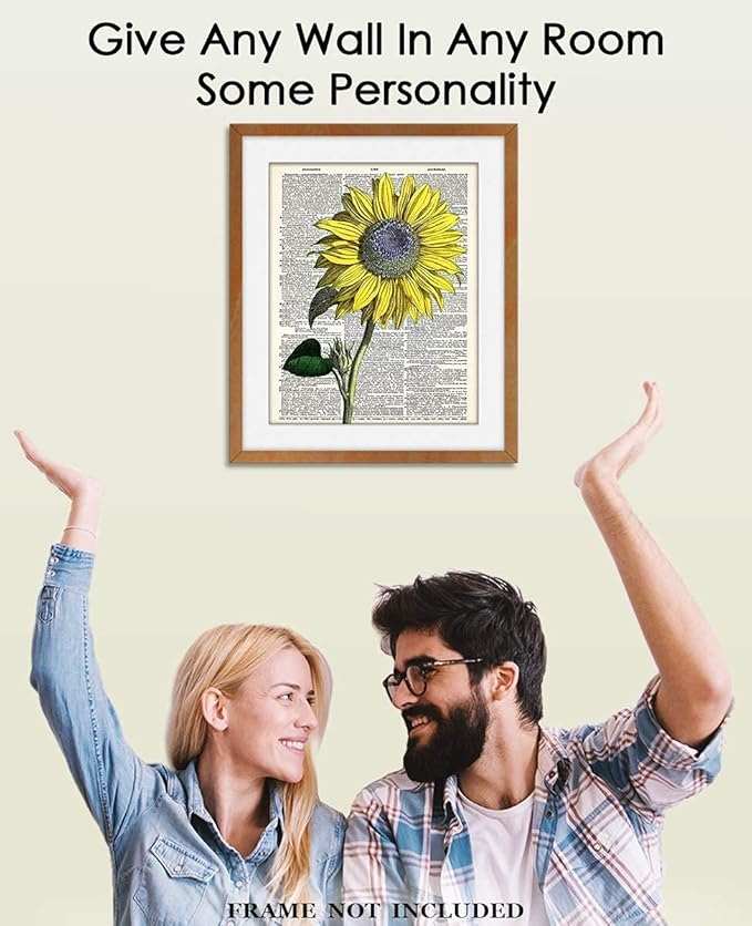 Vintage Sunflower Botanical Wall Art, Dictionary Posters - Give Your Home A Touch of Elegance With Plant Pictures Wall Art, Unframed 11x14 Botanical Decor Poster Prints