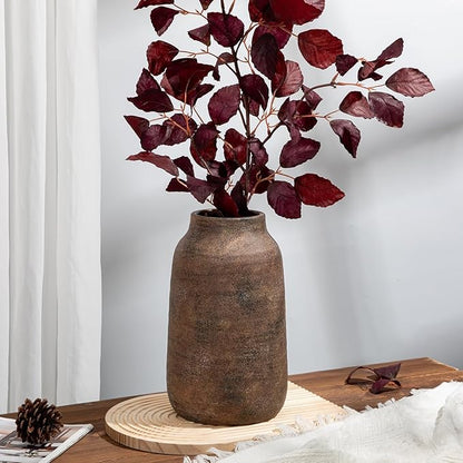 Briful 11in Rustic Ceramic Vase, Brown Vintage Flowers Vase, Extra-Large Rustic Farmhouse Vase, Whitewashed Terra Cotta Vase, Antique Pottery Pampas Vase for Home Living Room Kitchen Mantel Decor