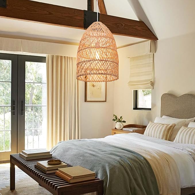 Arturesthome Natural Rattan Pendant Light, Woven Lantern Chandelier Pendant Lamp Shade, Hanging Ceiling Light, Handmade Lampshade for Kitchen Island Hallway Foyer
