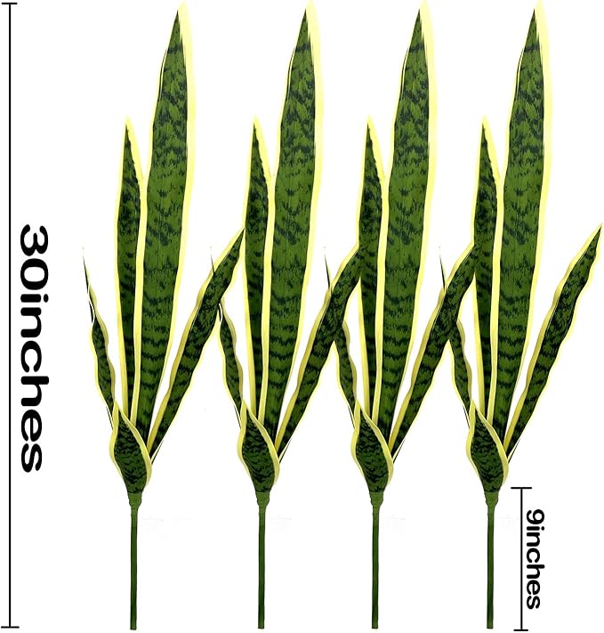 Beebel 4 Pcs Artificial Plants 30" Sansevieria Snake Plant Plastic Greenery Perfect Faux Agave Plant for Home Office Indoor and Outdoor Décor