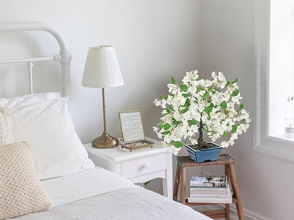 Briful Artificial Bougainvillea Tree in Blue Pot 18.5" Tall Faux Bougainvillea Floral Tree Tropical Silk Fake Bougainvillea Plant for Home Office Living Room Table Décor(White)