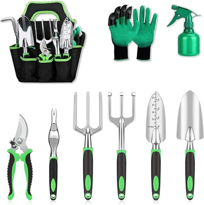 Heavy Duty Gardening Set, Featuring 9 Piece Durable Tools with Comfortable Non Slip Ergonomic Rubber Grips and A Large Tool Bag Perfect as A Family Gardening Helper