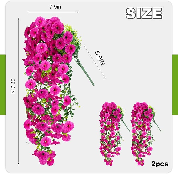 Artificial Hanging Flowers for Outdoor, 2 PCS Silk Morning Glory Faux Flowers with Eucalyptus Leaves,Realistic Hanging Plants for Wedding Home Office Garden Decor