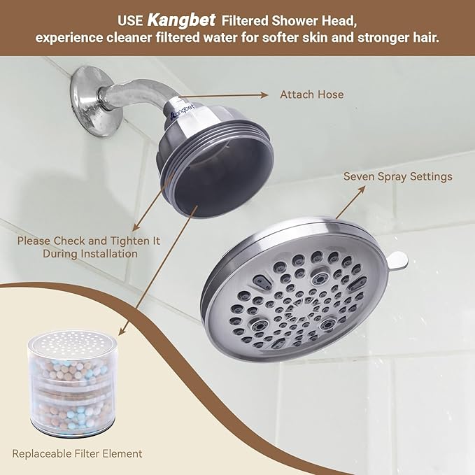 Filtered Shower Head - Water Softener Shower Head | Shower Filter for Hard Water To Remove Impurities for Healthier Scalp, Skin Hair(4.7 Inch Brushed Nickel)