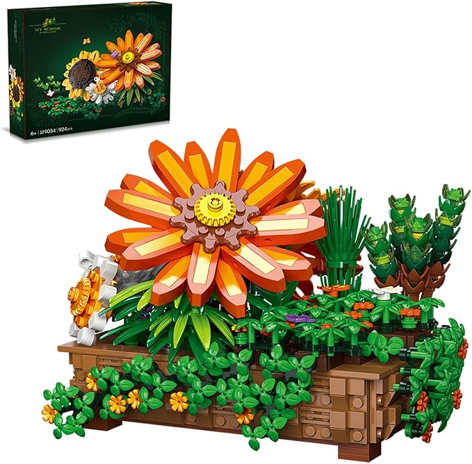Sunflower Bonsai Building Set-Compatible with Lego Flower, Exquisite Plant Model for, Home Decor for Birthday Display & Adults (924 PCS)