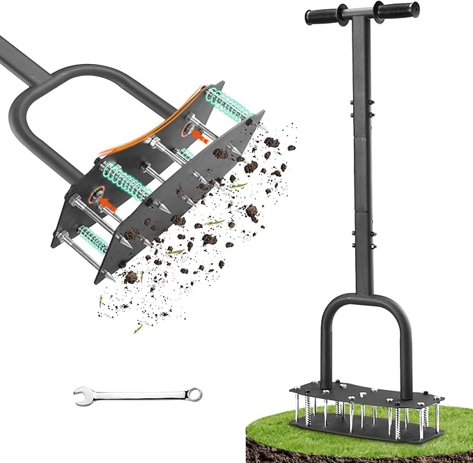 Lawn Aerator Tool with Bolt-On Base & Kick-to-Unclog - Manual Grass Aerator for Compacted Clay Soil, Never Weld Never Break, 12.2x6 Inch Wide Plate Covers 20% More (Pre-Assembled)