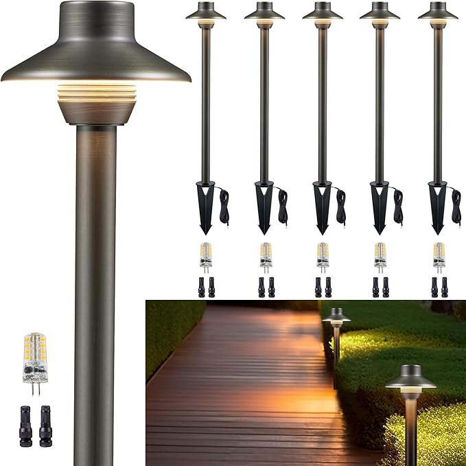 Gardenreet Brass Low Voltage Path Light, 12V Landscaping Pathway Lights IP65 Waterproof, Wired Walkway Lighting Outdoor, LED Black for Outside Backyard with 3000K Soft White G4 Bulb (6 Pack)