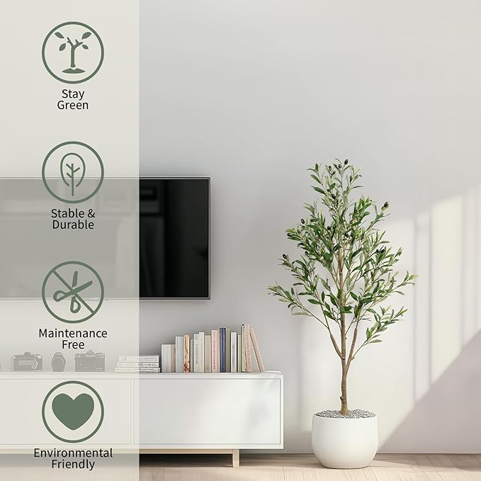 4FT Artificial Olive Tree, Indoor Faux Olive Tree Fake Potted Silk Olive Tree Plants with Lifelike Branches & Fruits for Home Office Decor