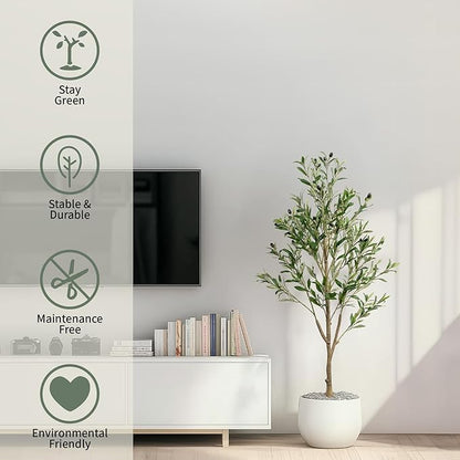 4FT Artificial Olive Tree, Indoor Faux Olive Tree Fake Potted Silk Olive Tree Plants with Lifelike Branches & Fruits for Home Office Decor